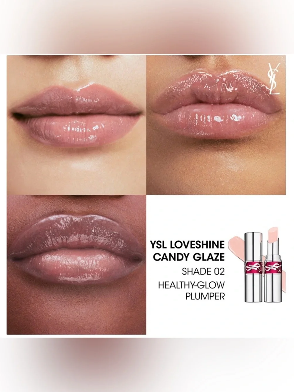 YSL Loveshine Candy Glaze Lip Gloss Stick 2 HEALTHY-GLOW PLUMPER, Full Sz BNIB